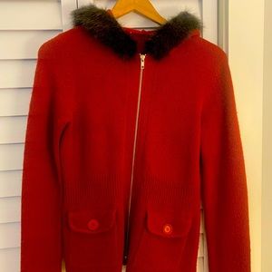 Anthropology Zip up Cardigan with Lambswool trim